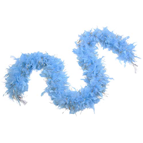 Flydreamfeathers 60 Gram, 2 yards Long Chandelle Feather Boa Great for Party, Wedding, Halloween Costume, Christmas Tree, Decoration(Baby Blue mix Tinsel Color