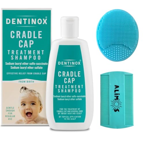 Alimos Baby Bath Silicone Brush & Fine Tooth Comb With Cradle Cap Treatment Shampoo for Babies, 125 milliliters