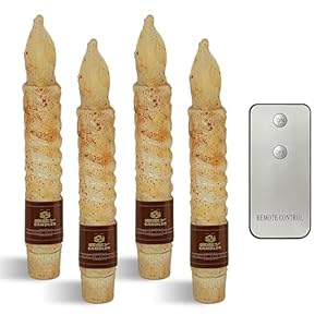 LED Flameless Fall Spiral Taper Candles with Remote, 6.5 Inches Khaki Candlesticks, Flickering Taper Candles, Battery Operated Flame Rustic Primitive Lights Decor, Vintage Candles Pack of 4 LED Flameless Fall Spiral Taper Candles with Remote 65 Inches Khaki Candlesticks Flickering Taper Candles Battery Operated Flame Rustic Primitive Lights Decor Vintage Candles Pack of 4