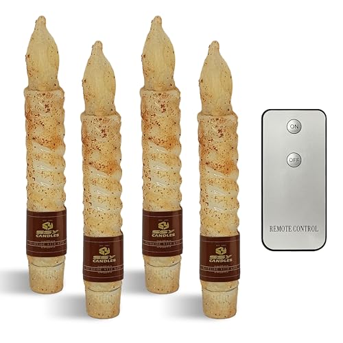 LED Flameless Fall Spiral Taper Candles with Remote 65 Inches Khaki Candlesticks Flickering Taper Candles Battery Operated Flame Rustic Primitive Lights Decor Vintage Candles Pack of 4