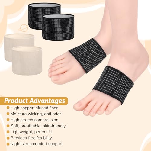 Image of EupHHonycs 2 Pairs Copper Arch Support Sleeves, 4.45 x 2.36 inches Plantar Fasciitis Braces for Foot Care, Plantar Brace Compression Bands for Flat Feet Heel Spurs Feet Care Pain Relief (L)