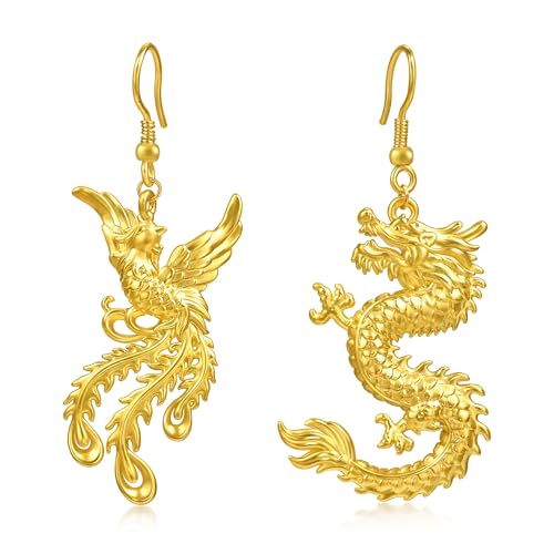 CHOW SANG SANG 999 Gold Chinese Wedding Dragon and Phoenix Earring Set for Women 96032E Price-by-Weight 6.73g Gold