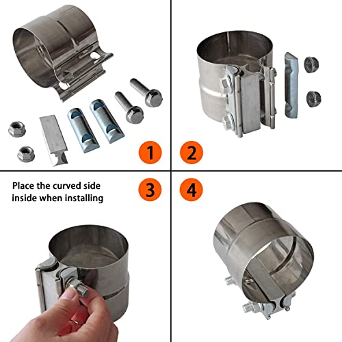 Image of Exhaust Band Clamps 3 inch Lap Joint 304 Stainless Steel Exhaust Pipe Muffler Band Clamp (3 Inch 4 Pack)