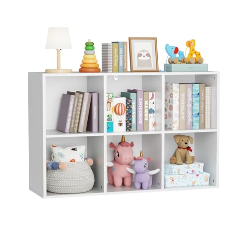 Image of LDarqeer 6 Cube Storage Organizer, Kids Cubby Bookshelf, White Cube Bookcase with Closed Back Panel, Thickened Panels, Anti-Tip Kit, Toy Storage Organizer for Nursery, Classroom, Kids Room