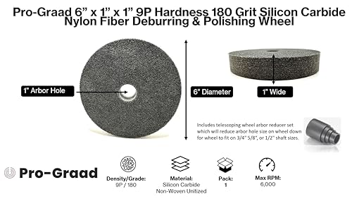 Image of Nylon Fiber Deburring Wheel 6 inch x 1 inch x 1 inch 9P Hardness 180 Grit Silicon Carbide Brushed Polishing Buffing Unitized Wheel for Bench Grinder, Buffing Machine, with Adapter for 1 /2 5 /8 3 /4 Arbor