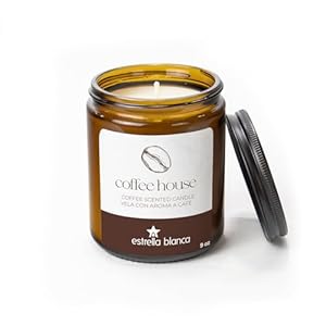 Coffee House Scented Candle – 9oz Amber Glass Jar with Black Lid, Premium Soy Wax Blend, Long-Lasting Cozy Fragrance – Gift for Friends & Family