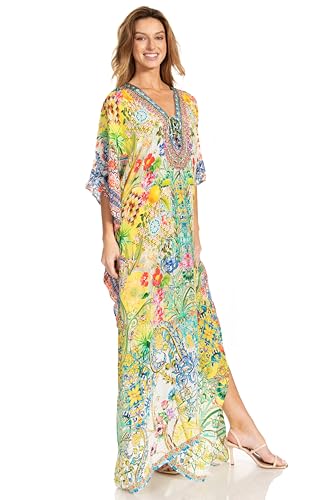 Sakkas Georgettina 2025 Flowy Rhinestone V Neck Long Caftan Dress/Cover Up4