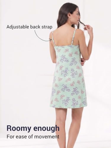 Image of Inner Sense Organic Cotton Nighty for Women Stylish I Above Knee Length Spaghetti with Scoop Neck Design I Adjustable Straps Camisole for Woman to Wear Solo or Layered