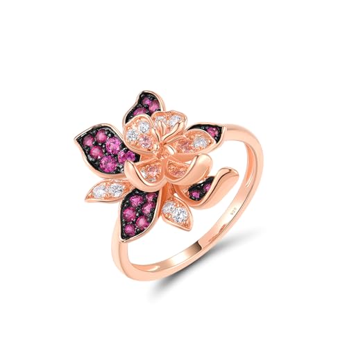 Bague hibiscus argent anti-ternissement saphir rose