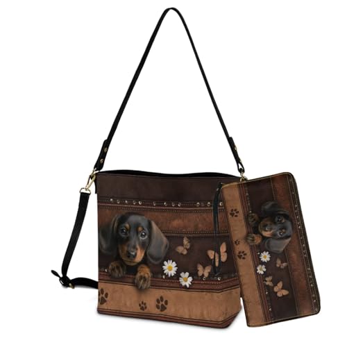 Image of Bucket Crossbody Bag Set for Women Lady, Leather Purse and Wallet Set Large Bucket Bag with Wallet