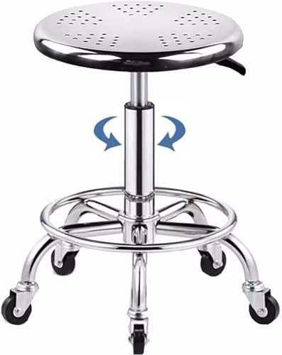 Taburete rodante resistente, silla mecánica de altura ajustable con ruedas, acero inoxidable 304, taburete giratorio, soporta una carga de 480 libras