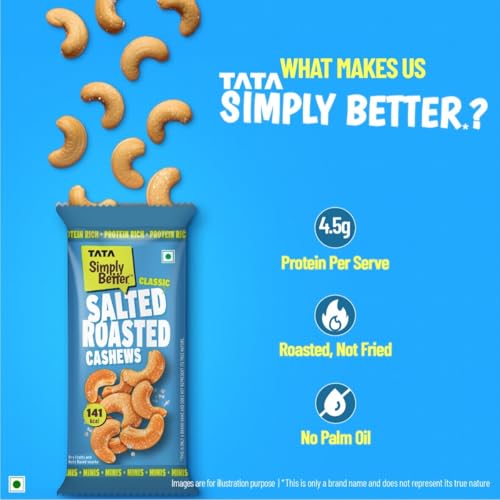 Image of Tata Simply Better Classic Salted Roasted Cashews, 23g (Pack of 5), Rich in Protein, Party Snack, Delicious Kaju Nuts, Ready To Eat Snack, No Palm Oil, No Trans Fat