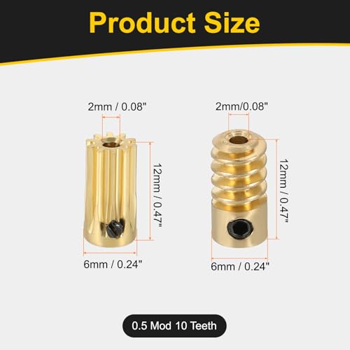 QUARKZMAN Wurmgetriebesatz 10T 0.5 Modul 10:1 Übersetzungsverhältnis Rechtslauf Antriebsgetriebekasten Rad Reduziergetriebeteil (Messingrad 2mm Bohrung Messingstange 2mm Bohrung)