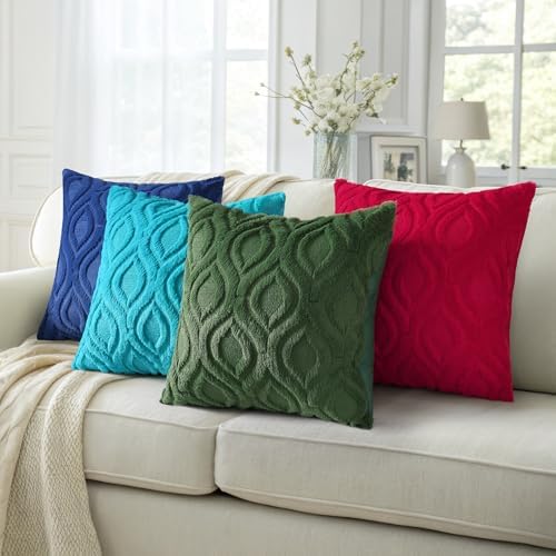 decorUhome Spring Euro Sham Throw Pillow Covers 22x22 Inch Set of 2, Soft Plush Faux Wool Forest Elf Solid Couch Pillow Covers, Accent Farmhouse Neutral Square Pillow Cases for Sofa Bed Living Room