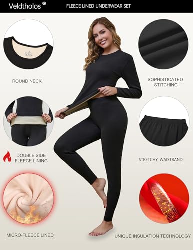 2 Set Thermal Underwear Set for Women Long Johns with Fleece Lined Base Layer Women Cold Weather Top Bottom4
