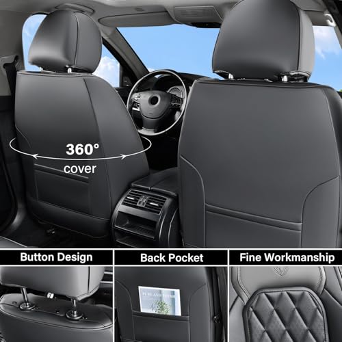 Image of Coverado Seat Covers Full Set, Faux Leather Seat Covers for Car, Waterproof Car Seat Protectors 5 Seats, Automotive Seat Covers Universal Fit for Most Cars SUV Trucks- Gray&Black