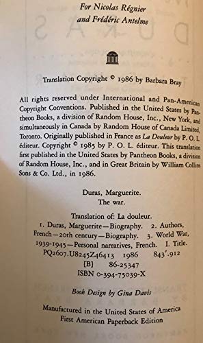 The War: A Memoir 039475039X Book Cover