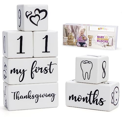 Image of Baby Monthly Milestone Blocks for Boy or Girl, 7 Blocks, Milestones Age Block Set for Baby Shower, Pregnancy Countdown, Baby Age Photo Blocks