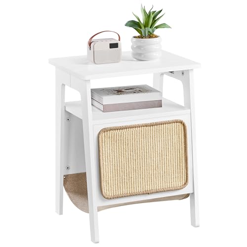Yaheetech Table d'appoint pour Chat avec Lit, Petite Table Basse avec Niche Range-Magazines Grotte, Bout de Canapé d'intérieur en Bois pour Chat, Blanc