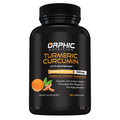 ORPHIC NUTRITION Turmeric Curcumin with Bioperine (Black Pepper Extract) for High Absorption* - Supports Joint Health* - Most Powerful on The Market* - 1965MG of Turmeric - 90 Capsules