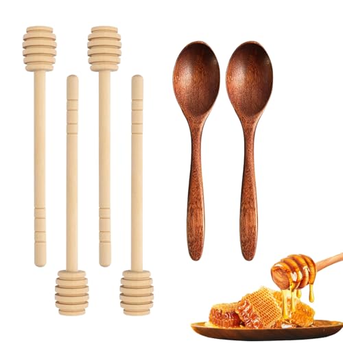 Alfven Cuillère à Miel, 6 pièces 15 cm Cuillère à Miel Set Mélangeur de Miel en Spirale 14 cm Cuillere a Miel en Bois pour Miel Brut, sirop d'érable, Lait condensé