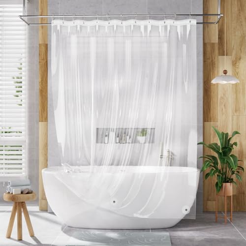 Image of AmazerBath Camper Shower Curtain Liner, 72x65 Clear Shower Curtain Liner, Waterproof Plastic Shower Liner, Lightweight PEVA Shower Curtain for Bathroom with 3 Magnets and 12 Rustproof Metal Grommets