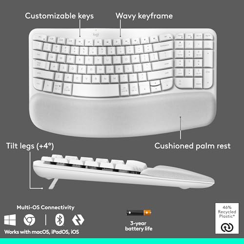 Image of Logitech Wave Keys & Lift Vertical Mouse - Ergonomic Wireless Keyboard and Mouse Combo - with Cushioned Palm Rest, Easy-Switch, Bluetooth, for Multi-OS, Windows /Mac - Off-White