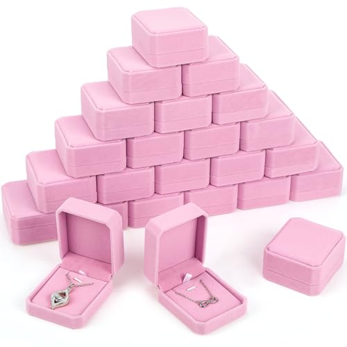 Sureio 24 Pcs Velvet Jewelry Gift Boxes Bulk for Necklace Pendant Ring Earring Bracelet Display Case Wedding (Pink)