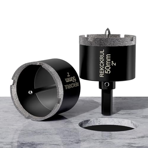 Image of 2 Inch Diamond Hole Saw with Pilot Drill Bit 2PCS | Premium Tile Hole Saws Porcelain, Ceramic, Granite, Marble, Glass , 1-3 /8 inch Cutting Depth, Serrated Edge Wet /Dry Use (50mm)