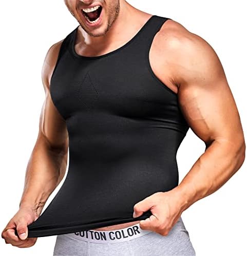IFKODEI Mens Compression Shirts Slimming Body Shaper Workout Tank Top Vest Tummy Control Shapewear Sleeveless Undershirt (Black, XL-2XL, x_l)