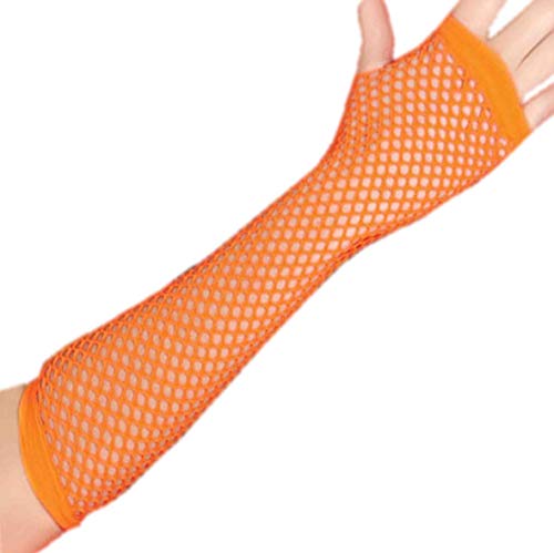 FIESTAS GUIRCA | Guantes de Malla Naranja Neon (26 cm)   Accesorio de Disfraz para Mujer Adulta   Perfecto para Fiestas de los Años '80, Sado, Halloween y Carnaval   Estilo Retro y Punk   Naranja