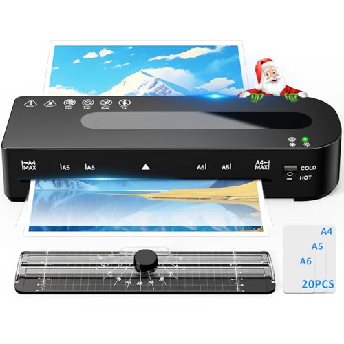 MAXDONE - Laminator Machine, A4 Laminators Hot & Cold with 20 Laminating Sheets and Trimmer, 9 Inch Laminating Machine for Office, School, Business and Home - -50%