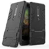 Nokia 6.1 Case, Nokia 6 2018 Case, [Not suitable for Nokia 6] MAIKEZI Dual Layer Armor Hard Slim Hybrid Kickstand Phone Cover Case for Nokia 6 2018 (Black Kickstand Case)