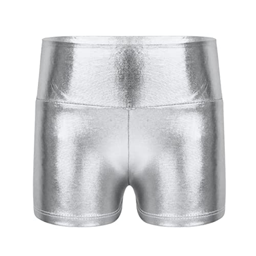 Choomomo Mädchen Shorts Glänzende Ballett Tanz Sport Shorts Kinder Metallic Hot Pants Turnshorts Kurz Sporthose Tanzhose Gymnastikhose Leggings Z Silber 122-128 Cover