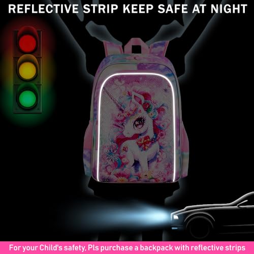 Image of HPJGD 3PCS Unicorn Backpack for Girls, Water Resistant Kids Sequins Bookbag Set with Lunch Box,Cute Elementary School Bag for Preschool Toddler
