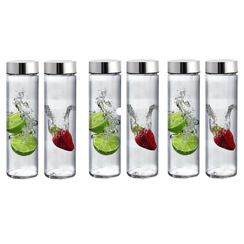 Image of CROCO JAR Wide Mouth Glass Water Bottle, Leak-Proof Airtight Double Layer Stainless Steel Lid, Set of 6 - Ideal for Water, Juice, Smoothies 750ml | Set Of 6