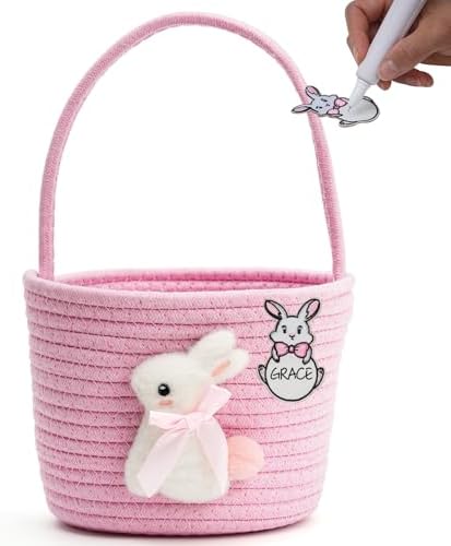 Easter Bunny Basket for Kids – Soft & Durable Woven Cotton Rope D...