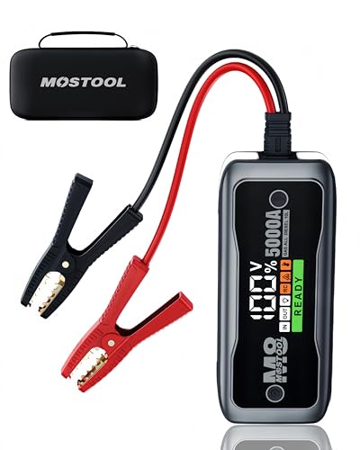 MOSTOOL M8 Car Jump Starter 5000A, 12V UltraSafe Portable Battery Booster with LED Display, Fits All Gas Engines and Up to 10.0L Diesel Engines