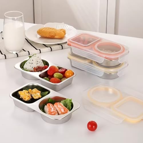 Image of Motka Stainless Steel Bento Lunch Box with 2 Compartment | 460 ml Leakproof Lid, Portion Control Meal Box | BPA Free Food Storage Container | Dishwasher, Freezer Safe | Office School Travel - Yellow