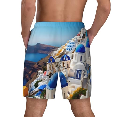 WURTON Santorini Greek Island sea View Print Men's Bathing Suit Lining Quick-Drying Beach Shorts Anti-Chafe Compression Liner4