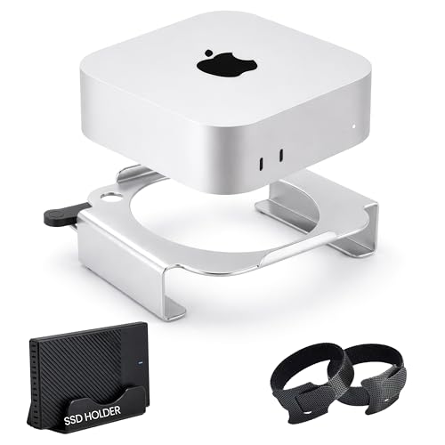 Image of Desktop Mount for Mac mini M4 & M4 Pro | Airflow Design & Quick Power Button Access | SSD Holder | Cable Organiser | Mac mini Stand 2026 (Silver)