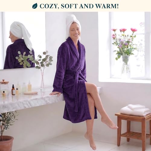 Image of PAVILIA Womens Robe Fleece Plush Soft, Fluffy Fuzzy Cozy Warm Bathrobe, Shower Spa House Long Robe for Women