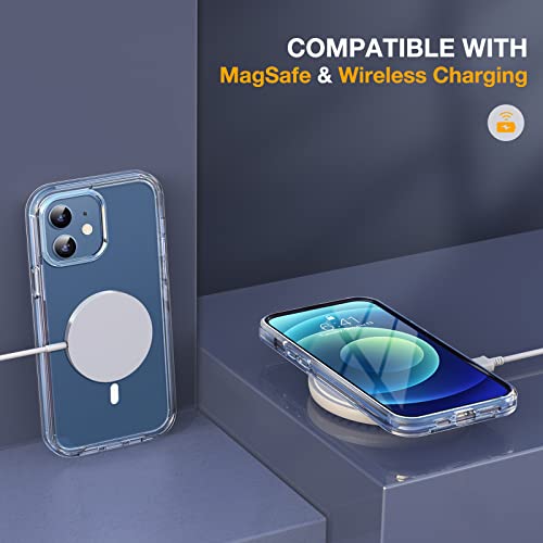 Image of Miracase Magnetic for iPhone 12 /12 Pro Case 6.1 inch, (Compatible with MagSafe) Upgrade Full-Body Clear Phone Bumper Case with Built-in 9H Tempered Glass Screen Protector, Magnetic Clear