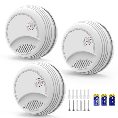 RenseCum Pack de 3 Detectores de Humo para Casa EN14604 – 85 dB, Pila 9V Reemplazable Incluida, Aviso de Batería Baja, Sin Falsas Alarmas, Función Test y Silencio (3 Piezas)