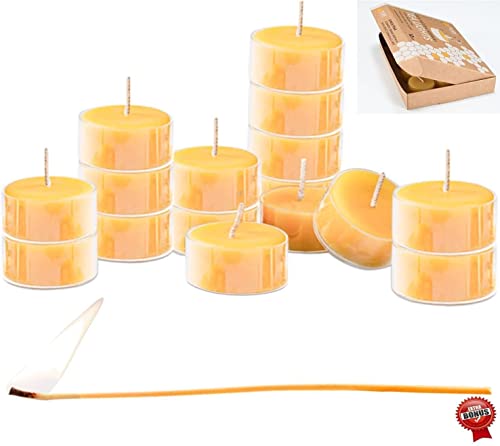 Beeswax Tea Light Candles - 100% Pure Natural Refined With Chemical Free Cotton Beeswax Wickbonus Get A Free Dripless Beeswax Lighter Wick Made In Usa #TOP15