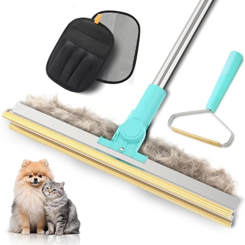 Carpet Rake for Pet Hair Removal, Upgraded 3 In 1 Reusable Dog Hair Carpet Rake Kit, Adjustable Handle for Deep Clean Dog & Cat Hair Remover, Lint Remover Scraper for Carpets, Mats, Rugs, Car&Couch