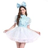 Tissu : organza Femmes Sissy Maid Robe en organdi bouffante avec n?ud et marguerites pour travestissement (XL) Bleu