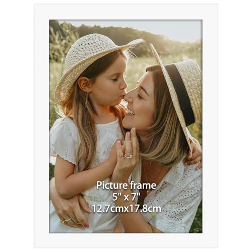 Ditwis 7x5 Photo Frame White Elegant Frame Suitable for 5x7 Photos and Pictures Horizontal or Vertical Wall or Table Display