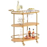 angolo bar vintage ✔ Ampio spazio di archiviazione - con 3 ripiani, 2 file di portabicchieri da vino e una capacità di carico 20 kg, questo carrello offre molto spazio per vino, bevande, frutta e dessert che saranno ordinati qui per la cena.