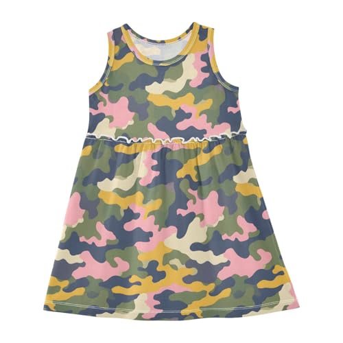 Colorful Camouflage Girls Summer Sleeveless Dress Casual Sundress 2-8 Years
